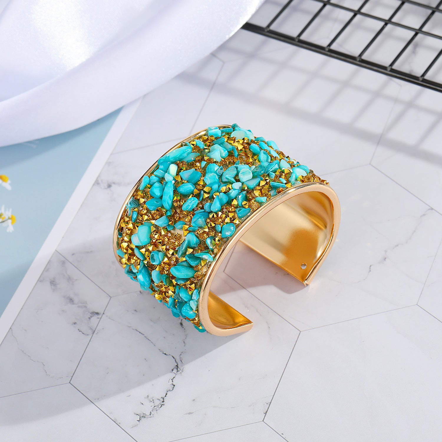 Brazalete de aleación ancha de grava multicolor